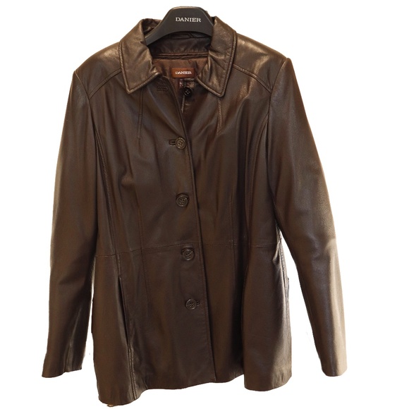 Danier , dark brown, leather jacket, XL - Picture 1 of 13